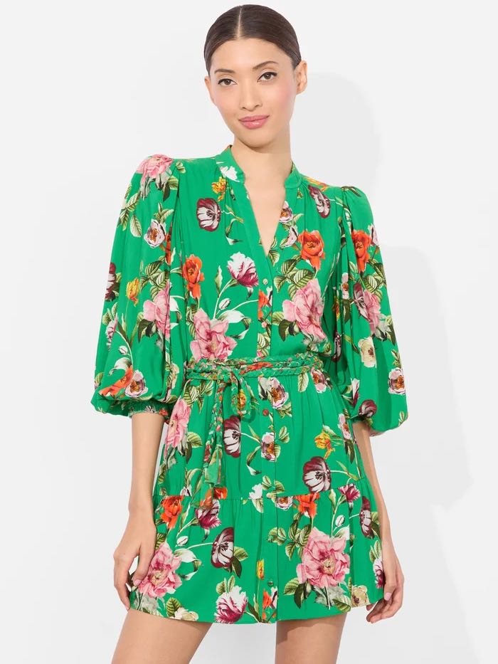 Green floral mini dress