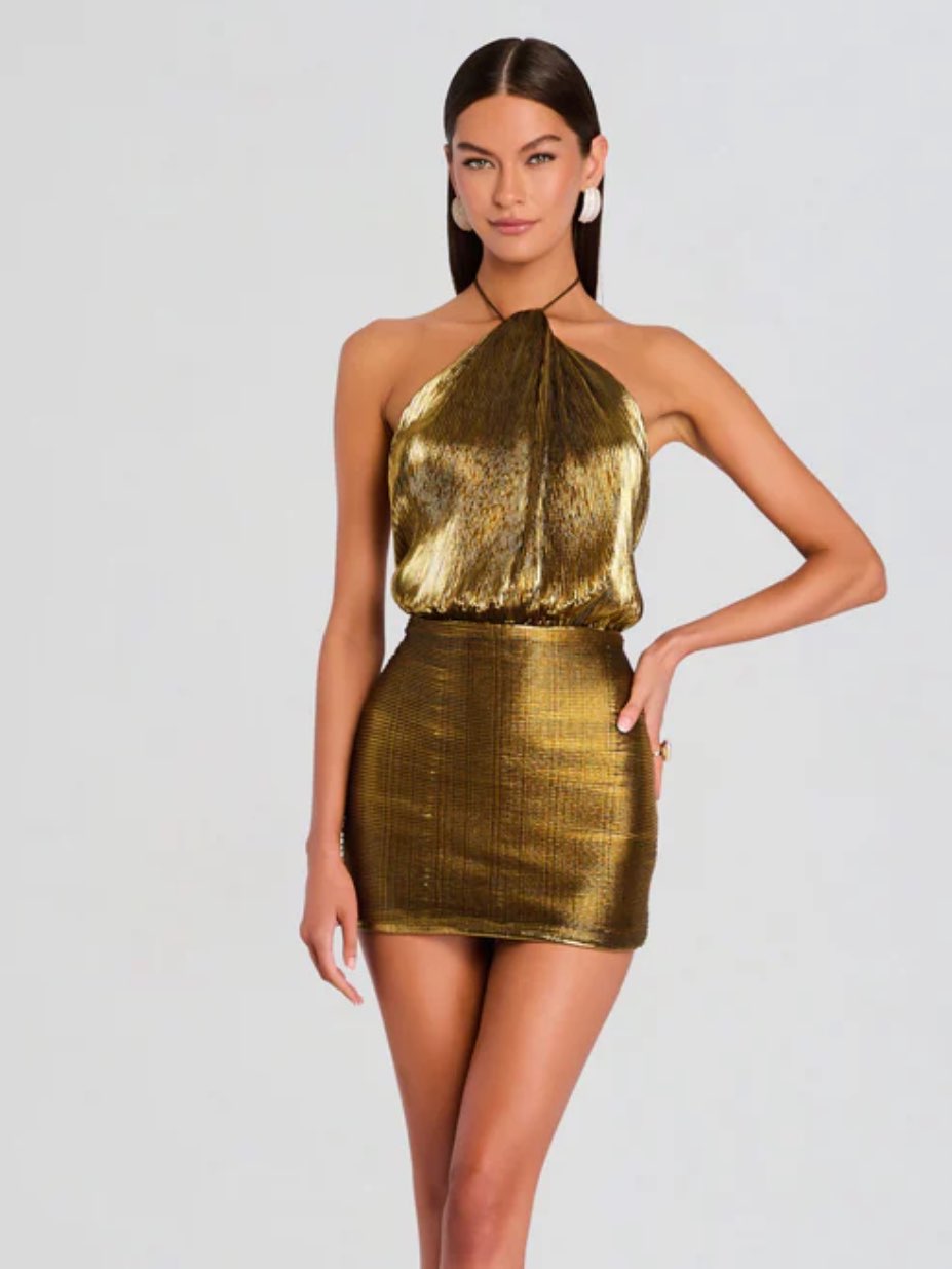 Metallic Gold Halter Mini Dress