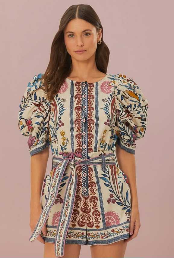 Printed Puff Sleeve Top and Shorts Set