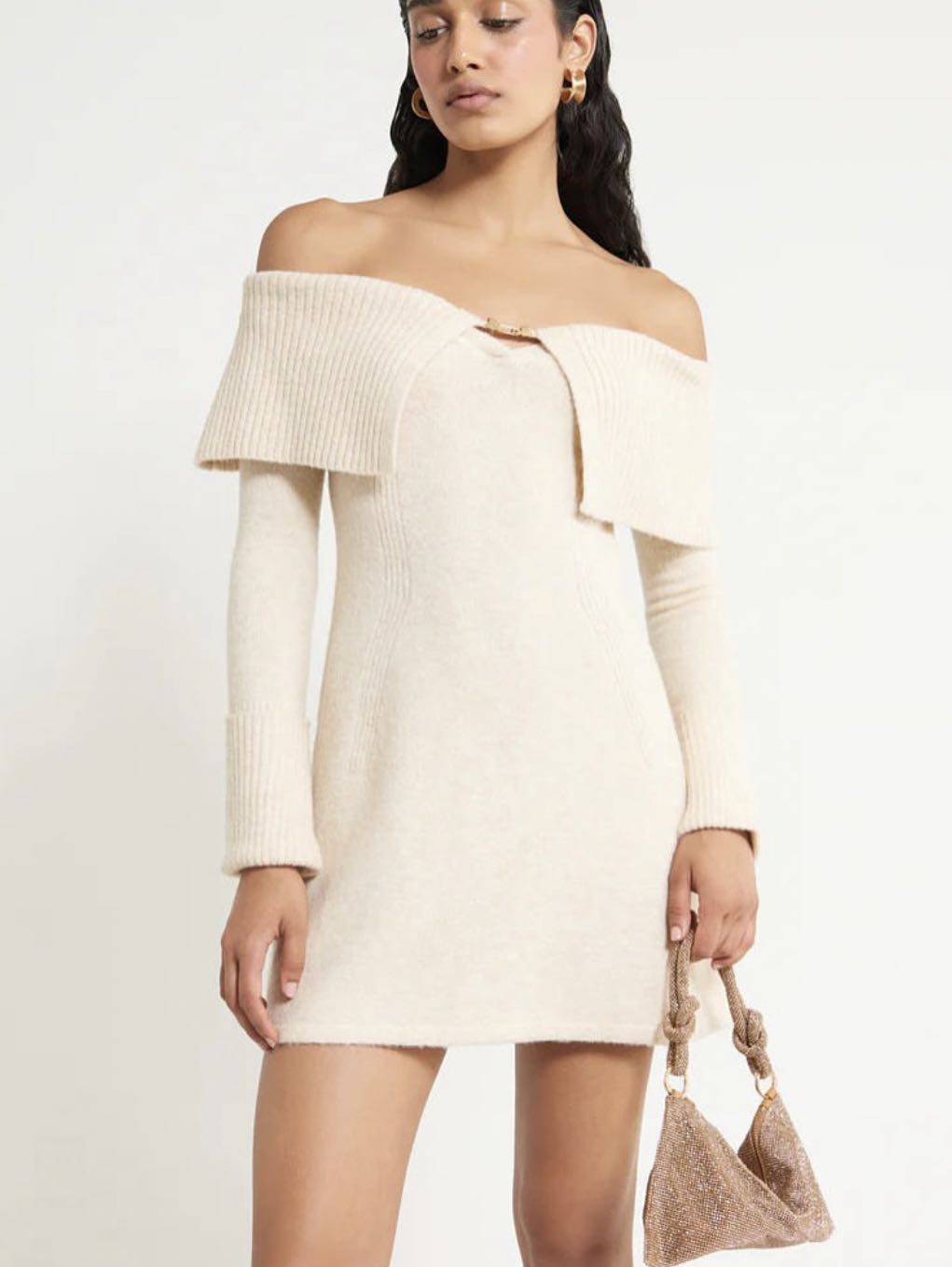 Off-Shoulder Knit Mini Dress