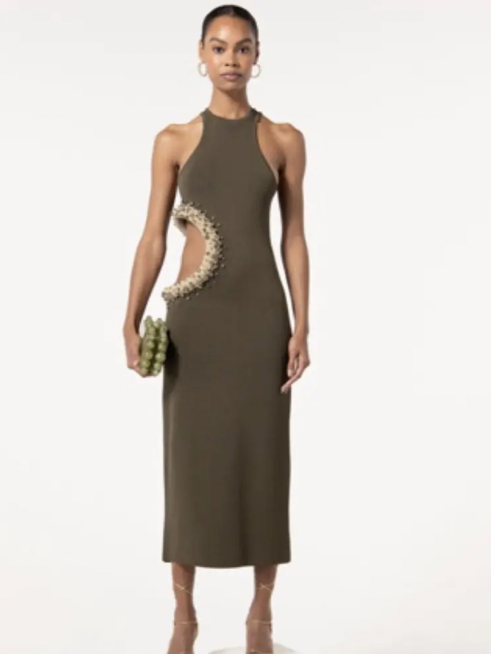 Olive Green Halter Cutout Midi Dress