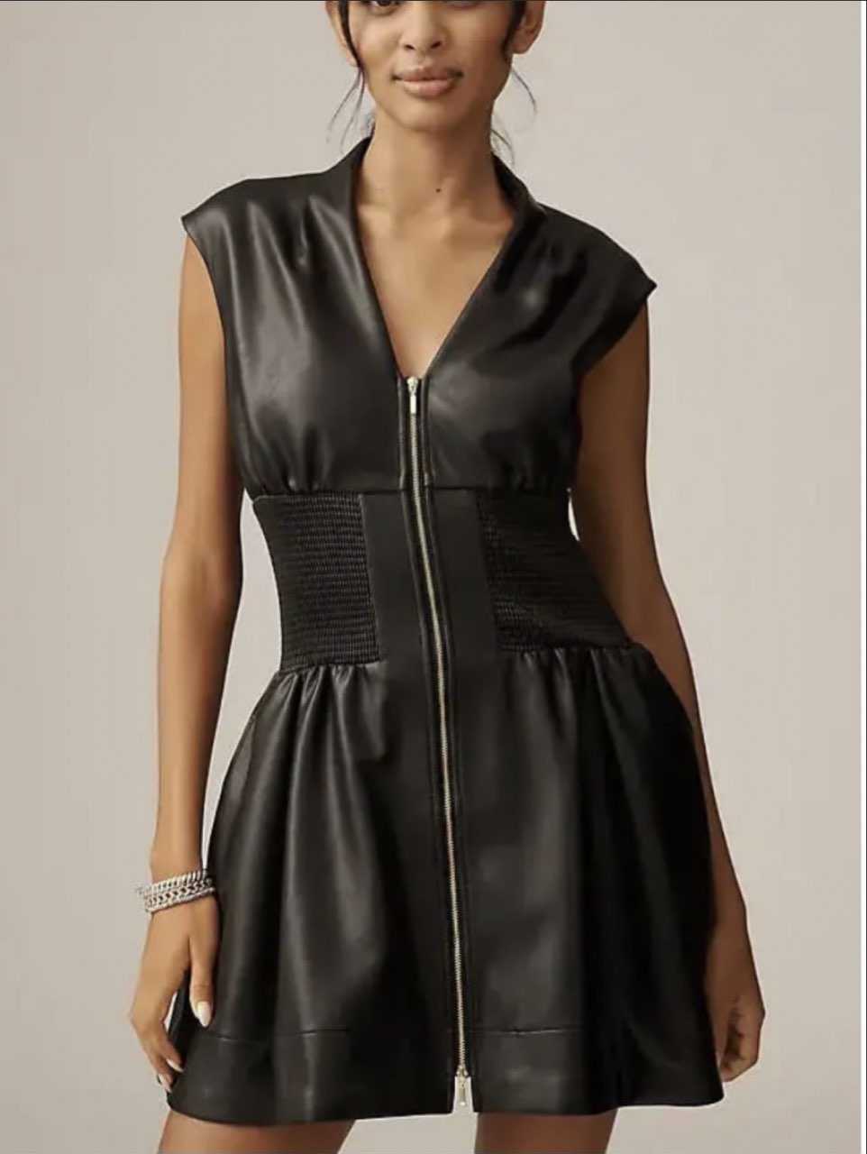Black Faux Leather Zip-Front Mini Dress
