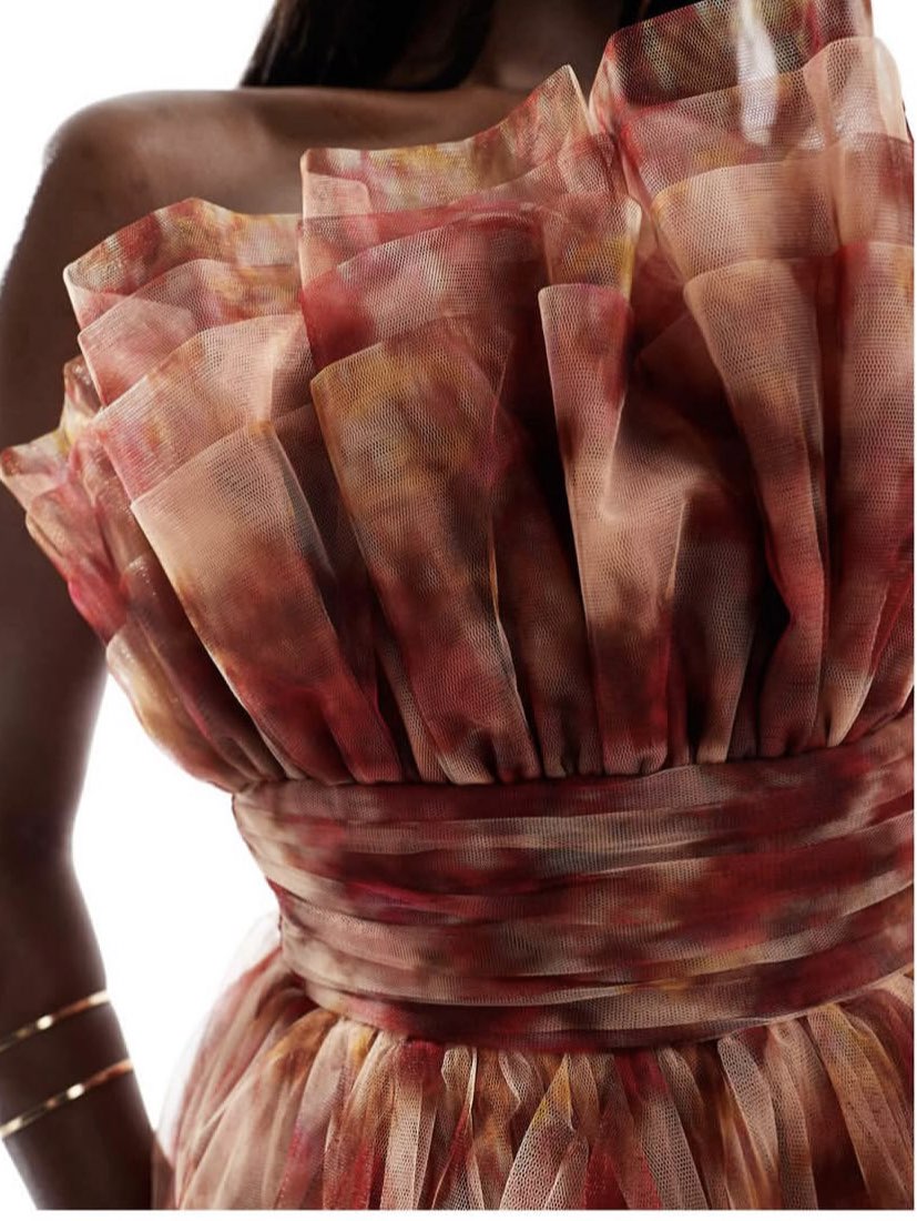 Strapless Ruffled Tulle Mini Dress