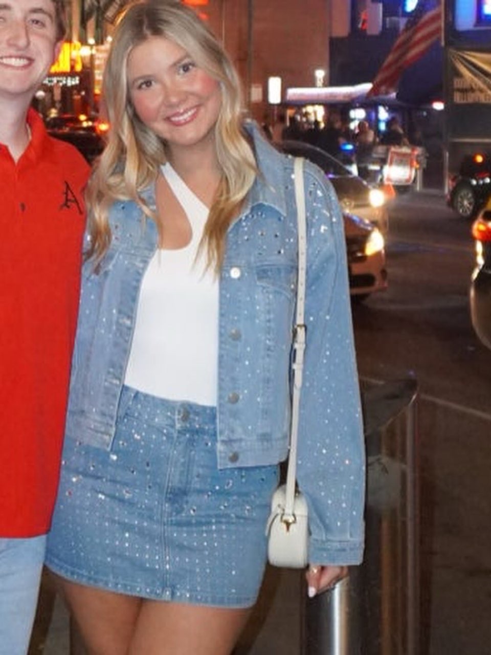 Dillards 2 piece rhinestone denim set