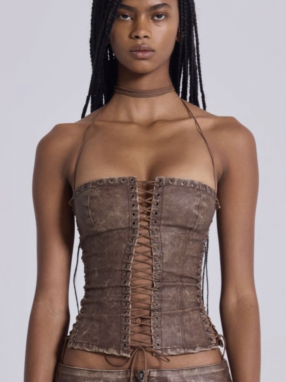 Brown Lace-Up Corset Top