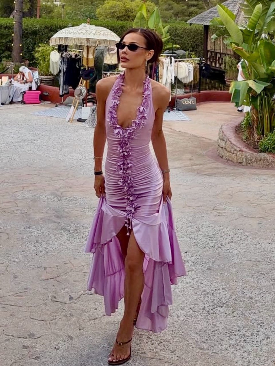 Lavender Ruffled Halter Midi Dress