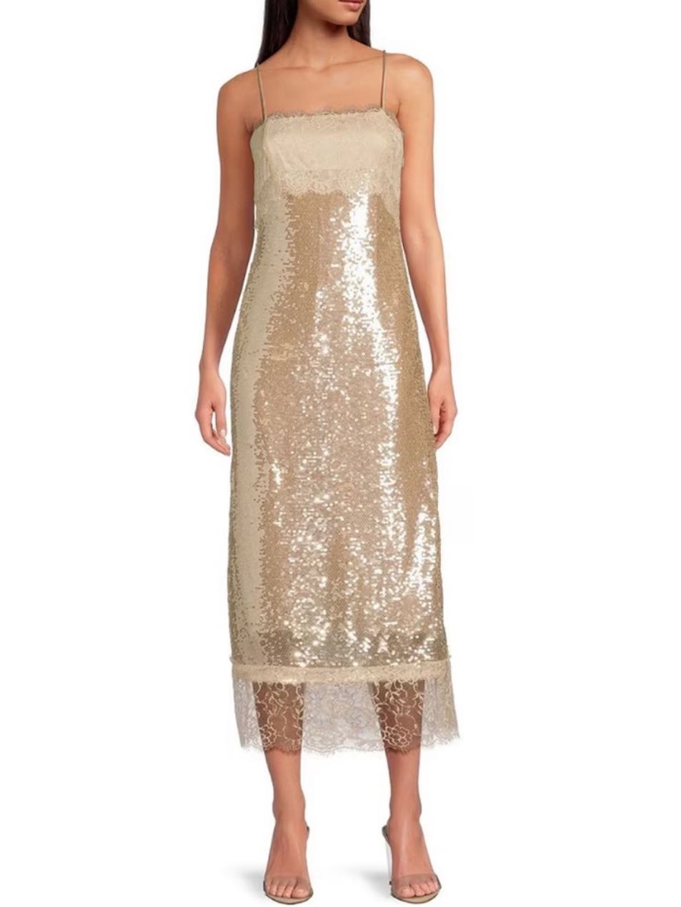 Sequin midi with lace detail