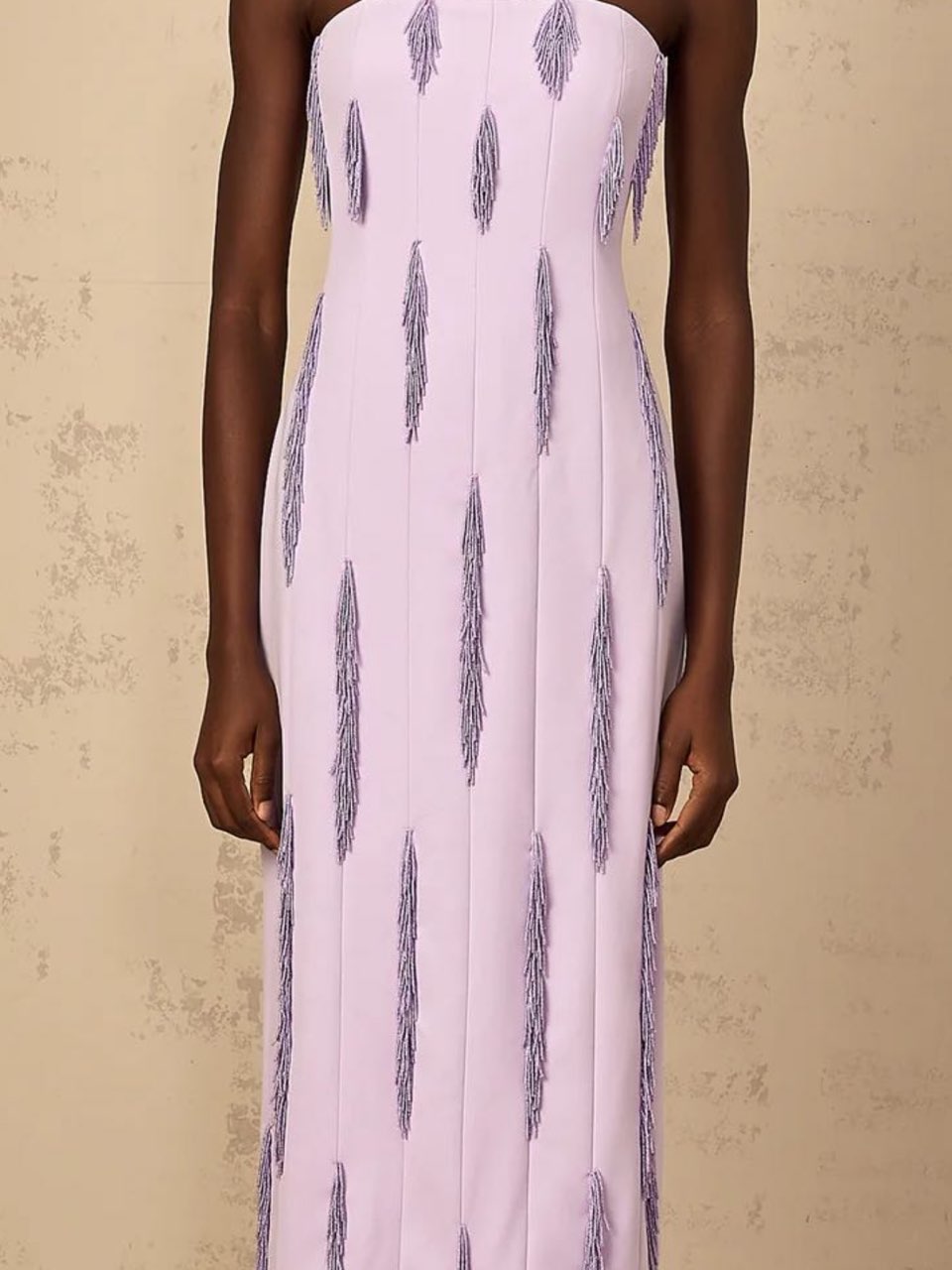 Lavender Beaded Fringe Strapless Gown