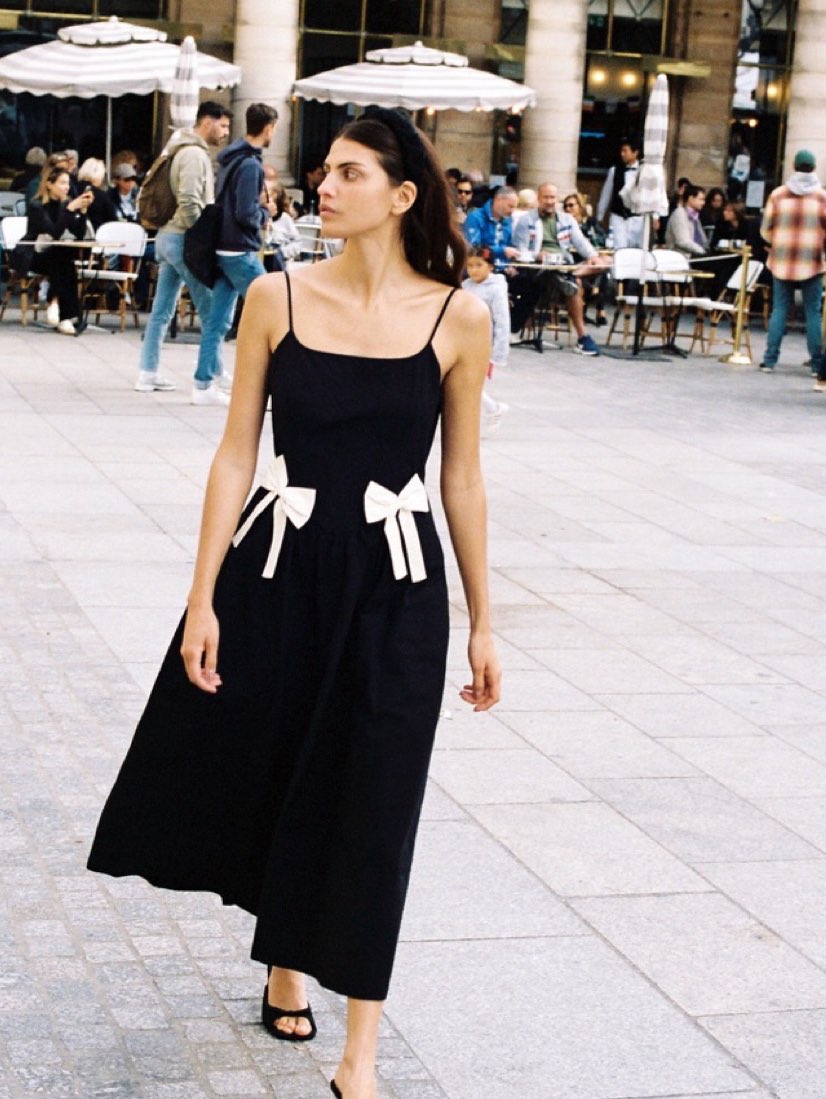 Black Bow-Detail Midi Dress