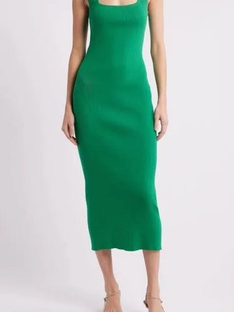 Midi Green Fitted Knit Dress