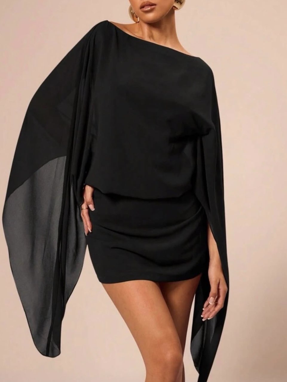 Black Drape Sleeve Mini Dress