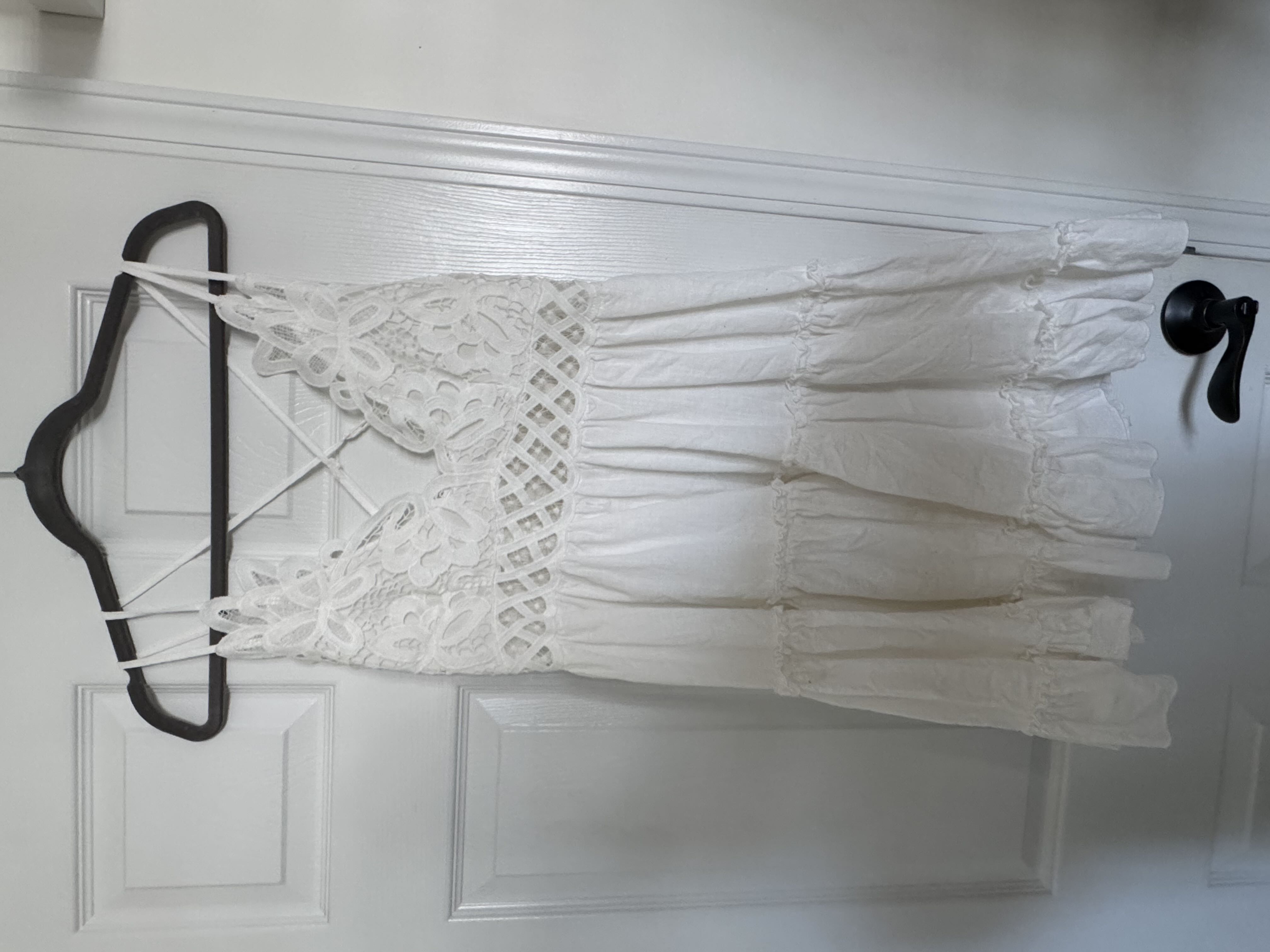 White lace top cross back dress