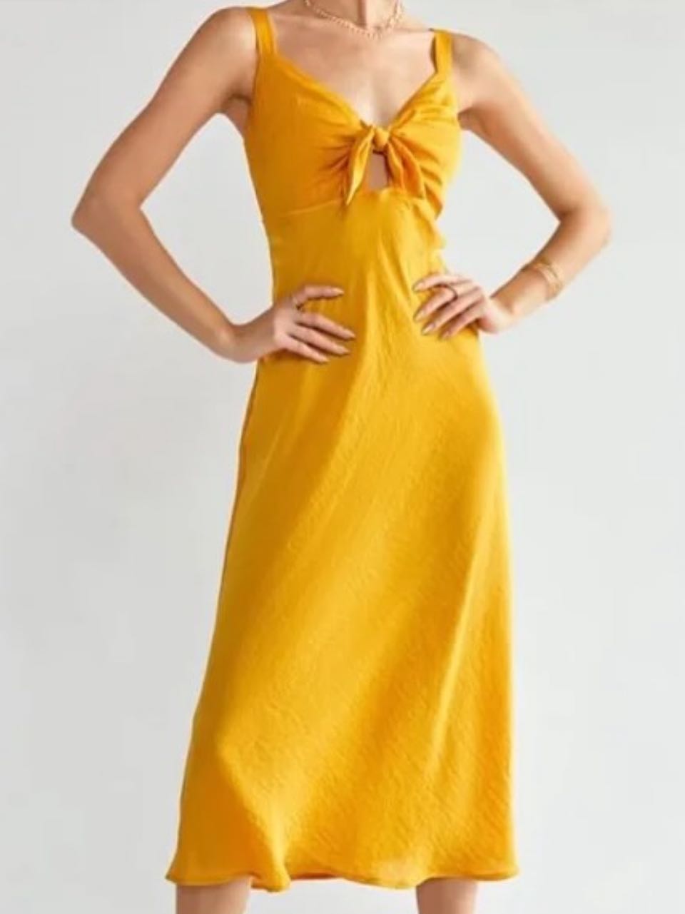 Mi Ami Front Tie Satin Midi Dress