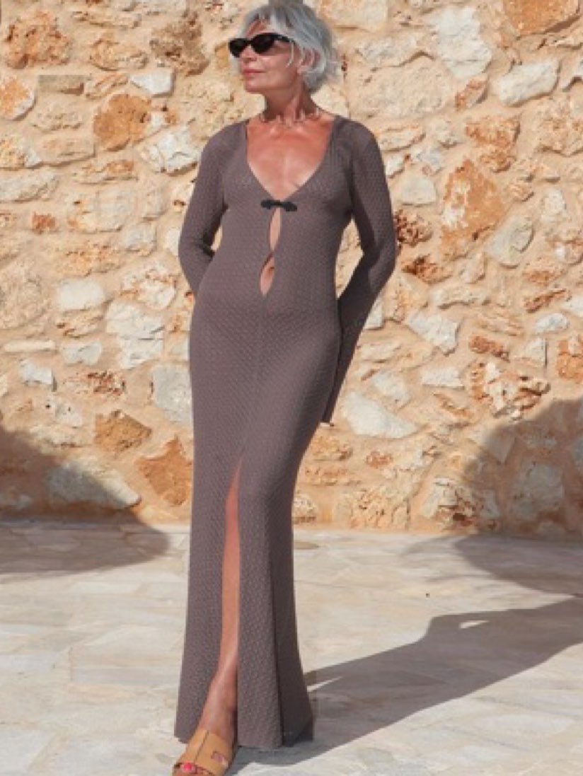 Brown Knit Cutout Maxi Dress