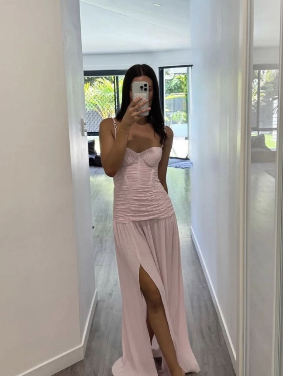 Pink Ruched Maxi Dress