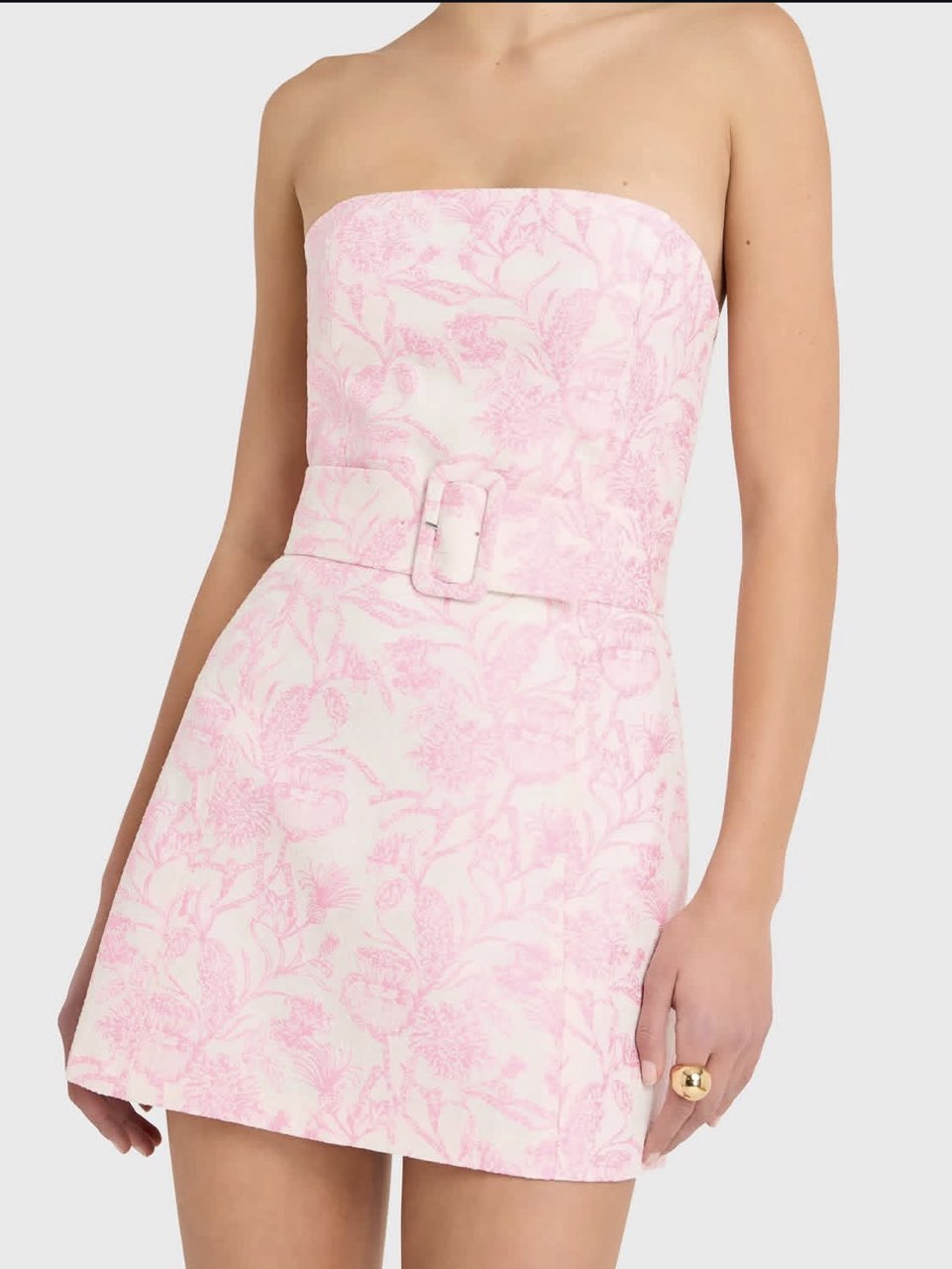 Pink and White Floral Strapless Mini Dress