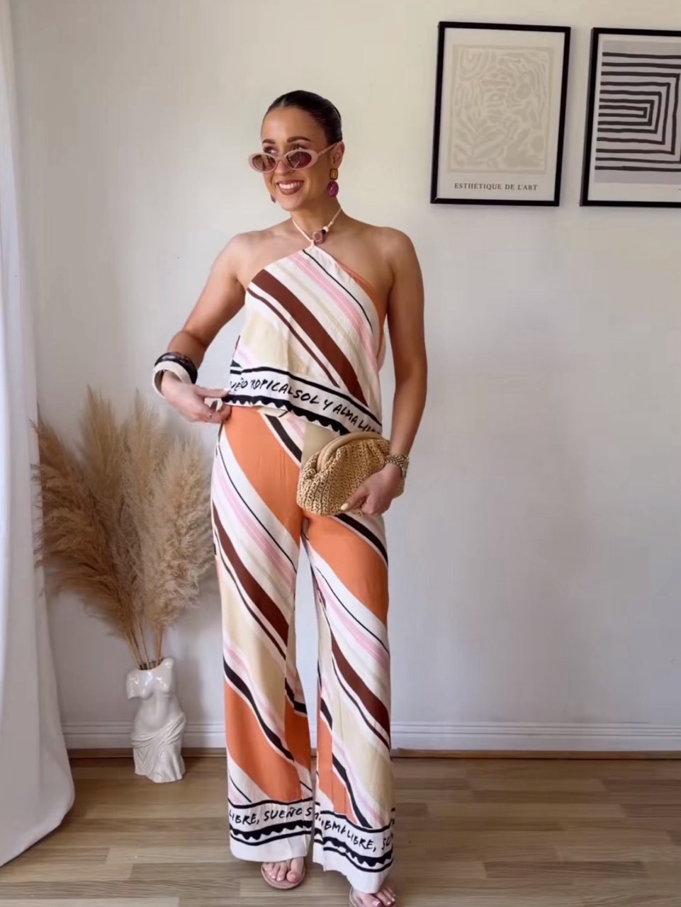 Farm Rio Striped Halter Top & Wide-Leg Pants Set
