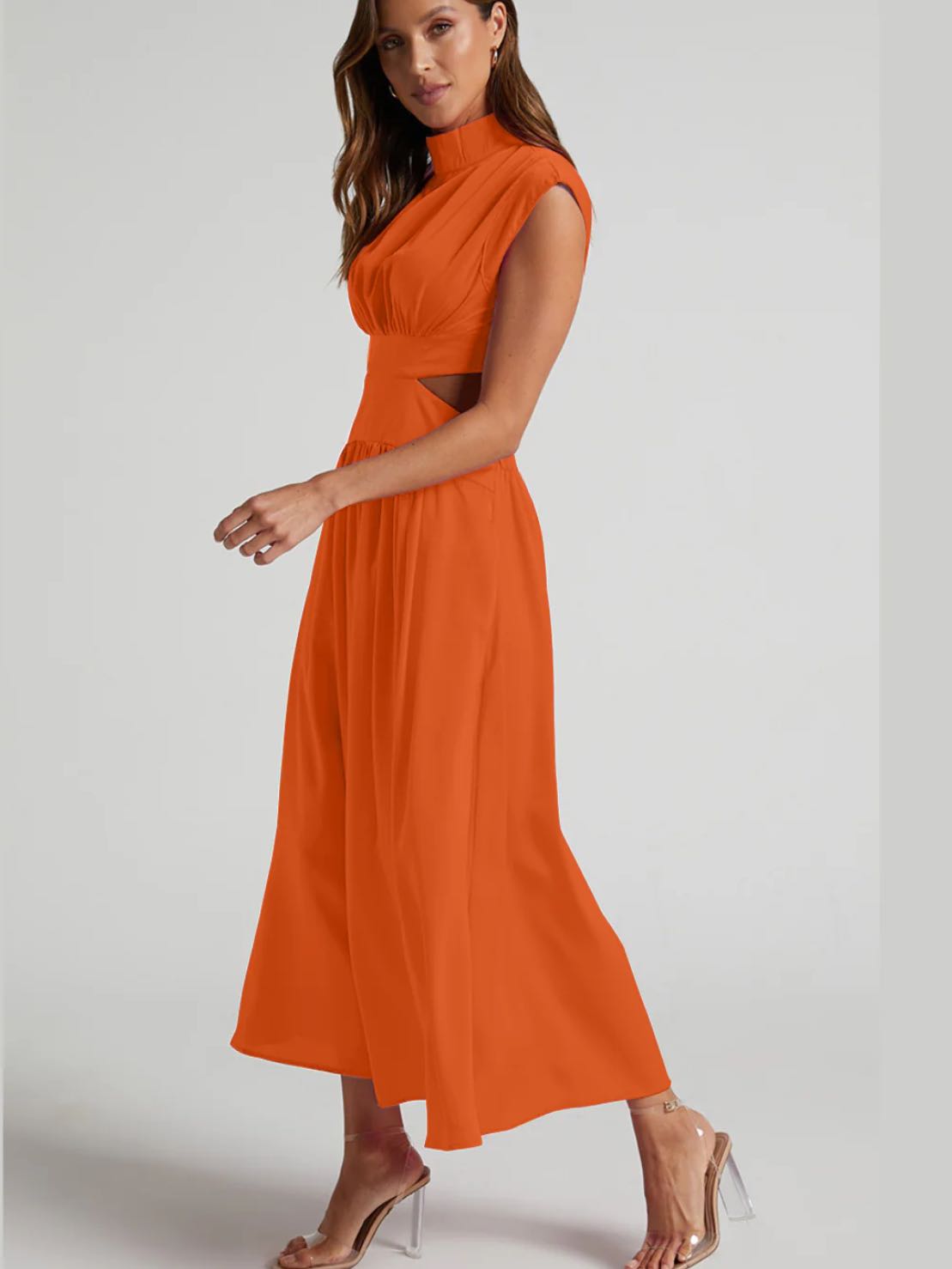 Long open back high neck dress