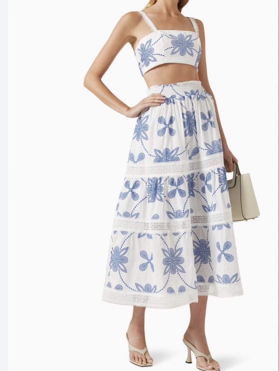Embroidered Crop Top and Midi Skirt Set