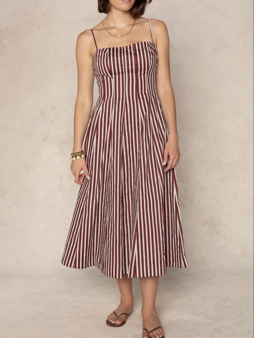 Georgie kenzie striped poplin midi dress in brown/blue multi