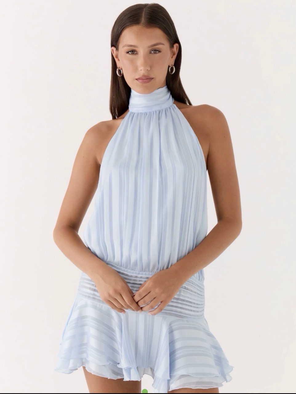 Light Blue Striped Halter Mini Dress