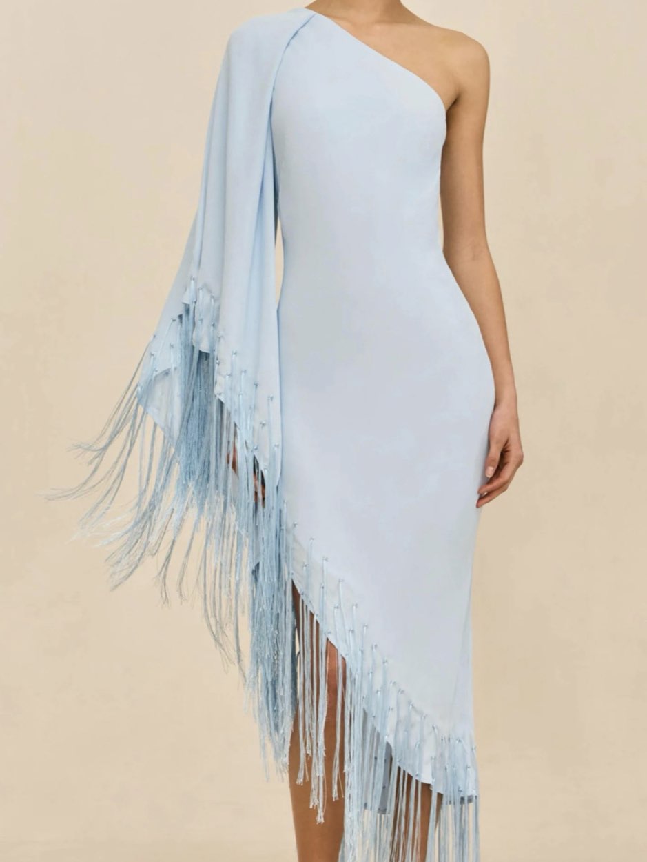 Asymmetric One-Shoulder Fringed Dress