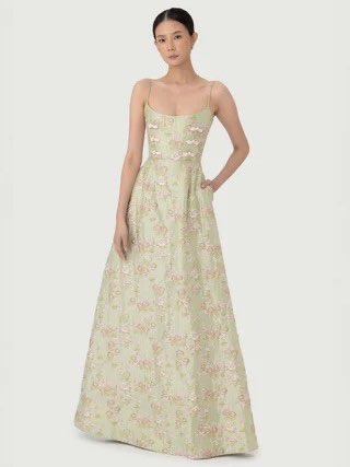 Green Brocade Evening Dress