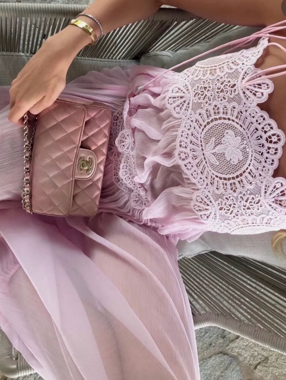 Pink Lace Crop Top and Wide-Leg Pants Set