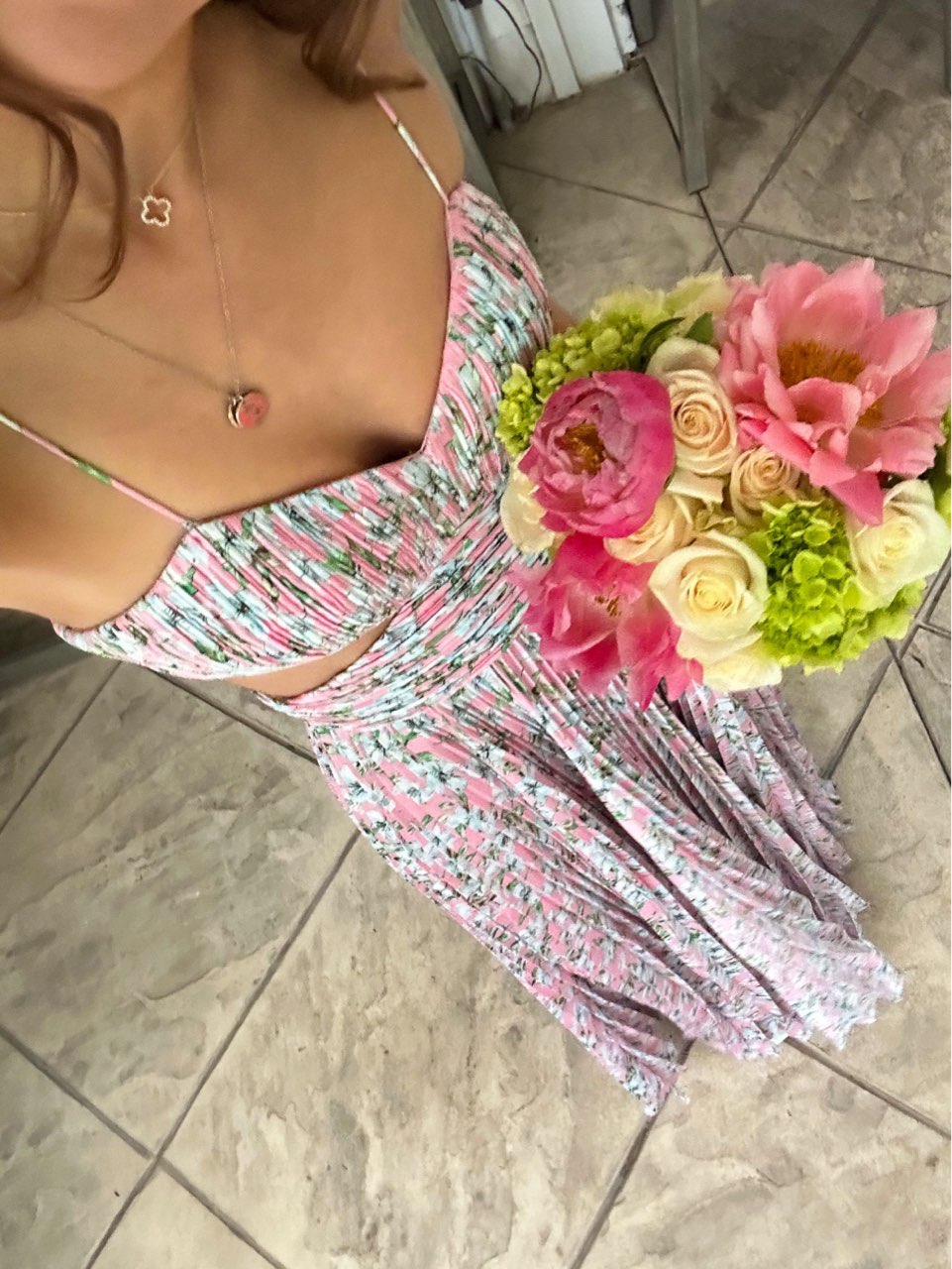 Amur Elodie Chartreuse floral gown