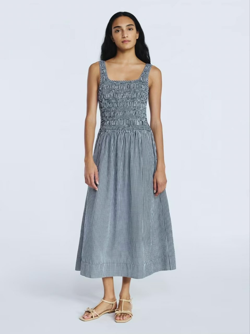 Gingham Smocked Midi Dress