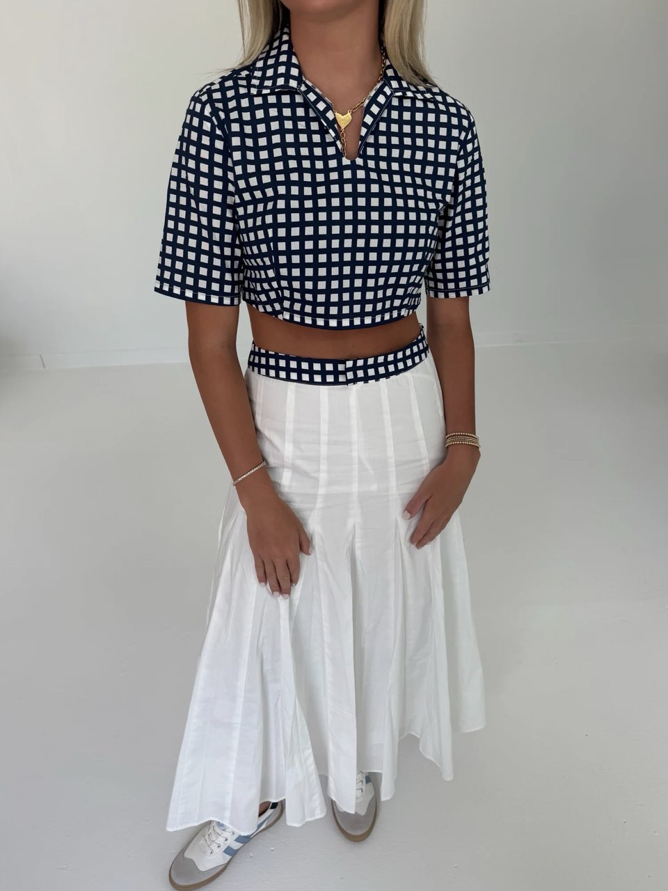 Blue & white gingham maxi set