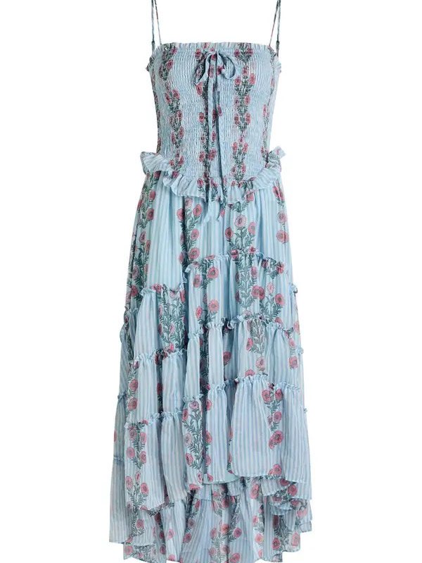 Free People Alejandra Midi Dress in Soft Blue Combo