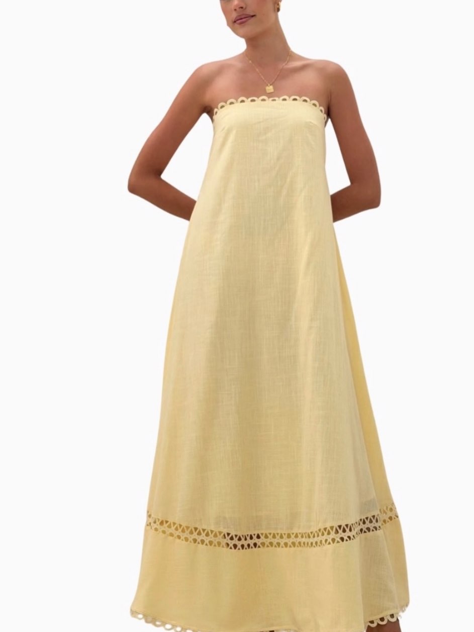 Yellow strapless maxi dress