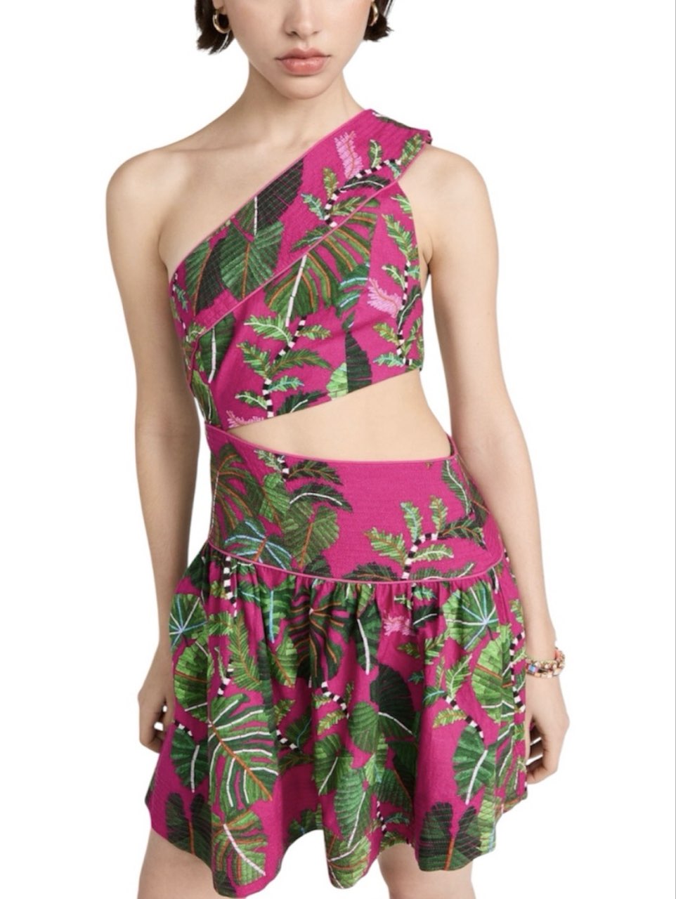 One-Shoulder Tropical Print Dress