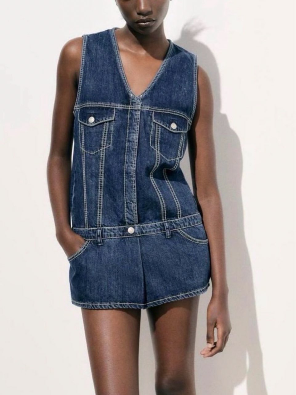Denim Mini Romper Dress