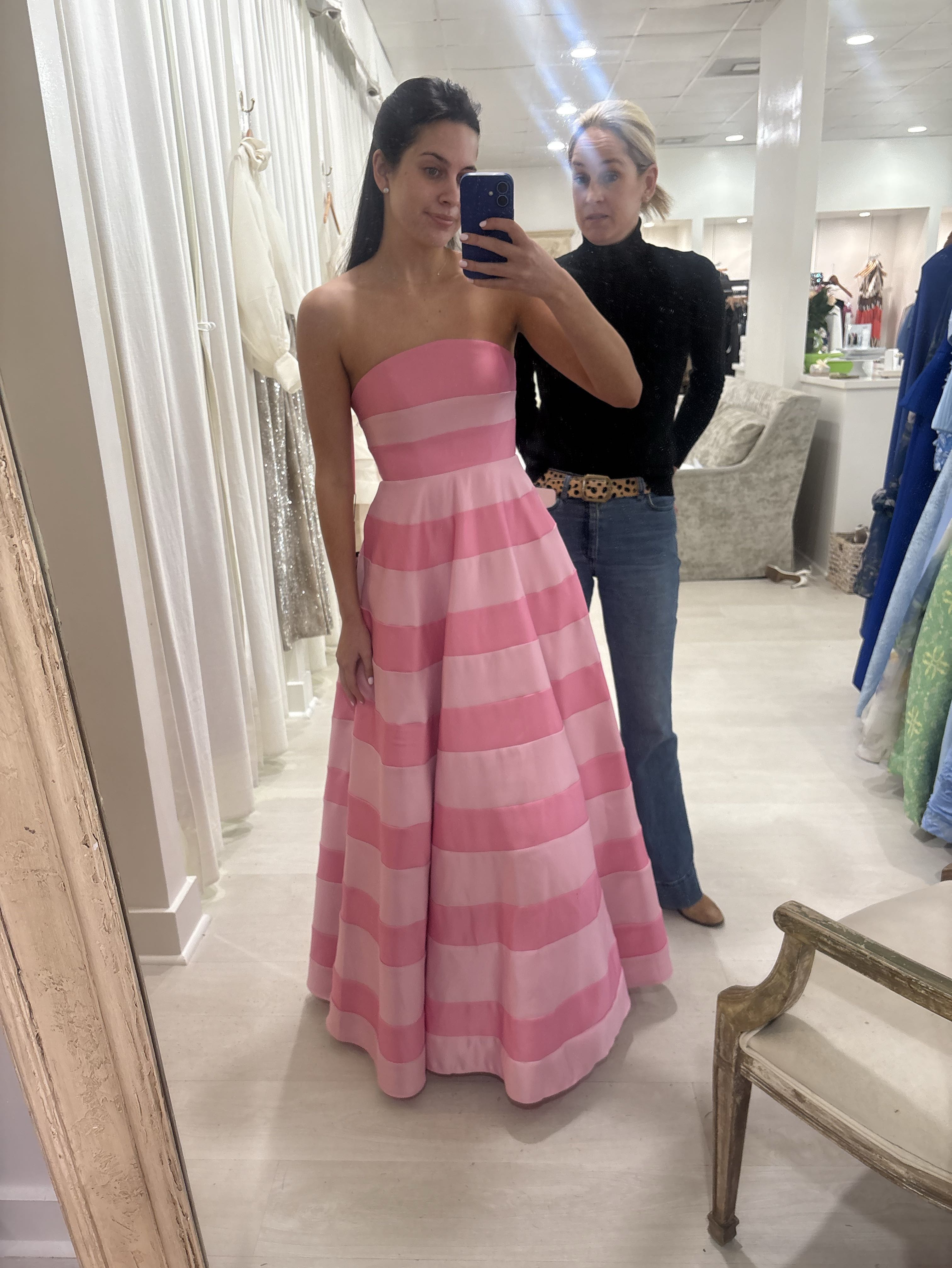 Pink Satin Stripe Ballgown