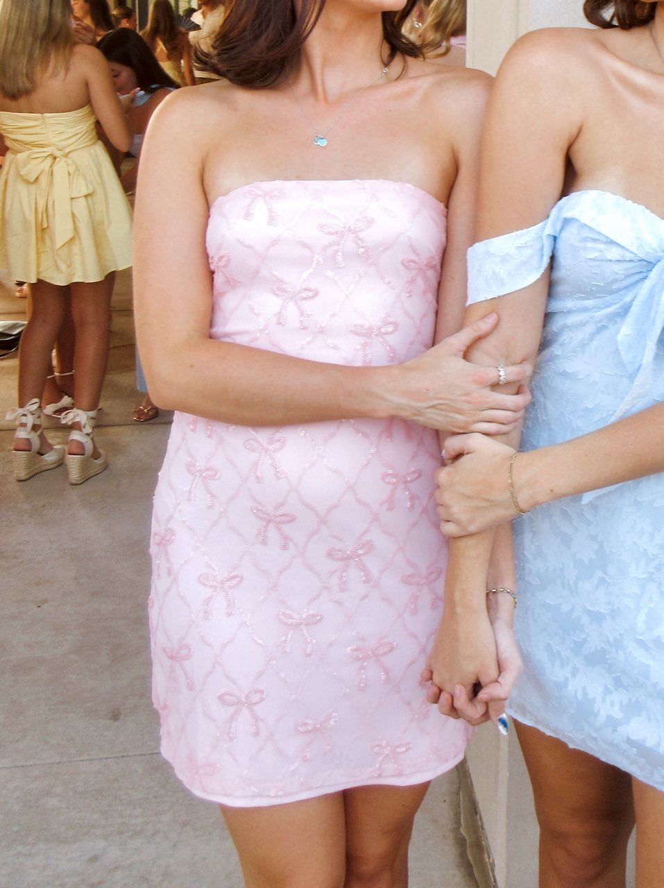 Pink Bow Pattern Strapless Mini Dress