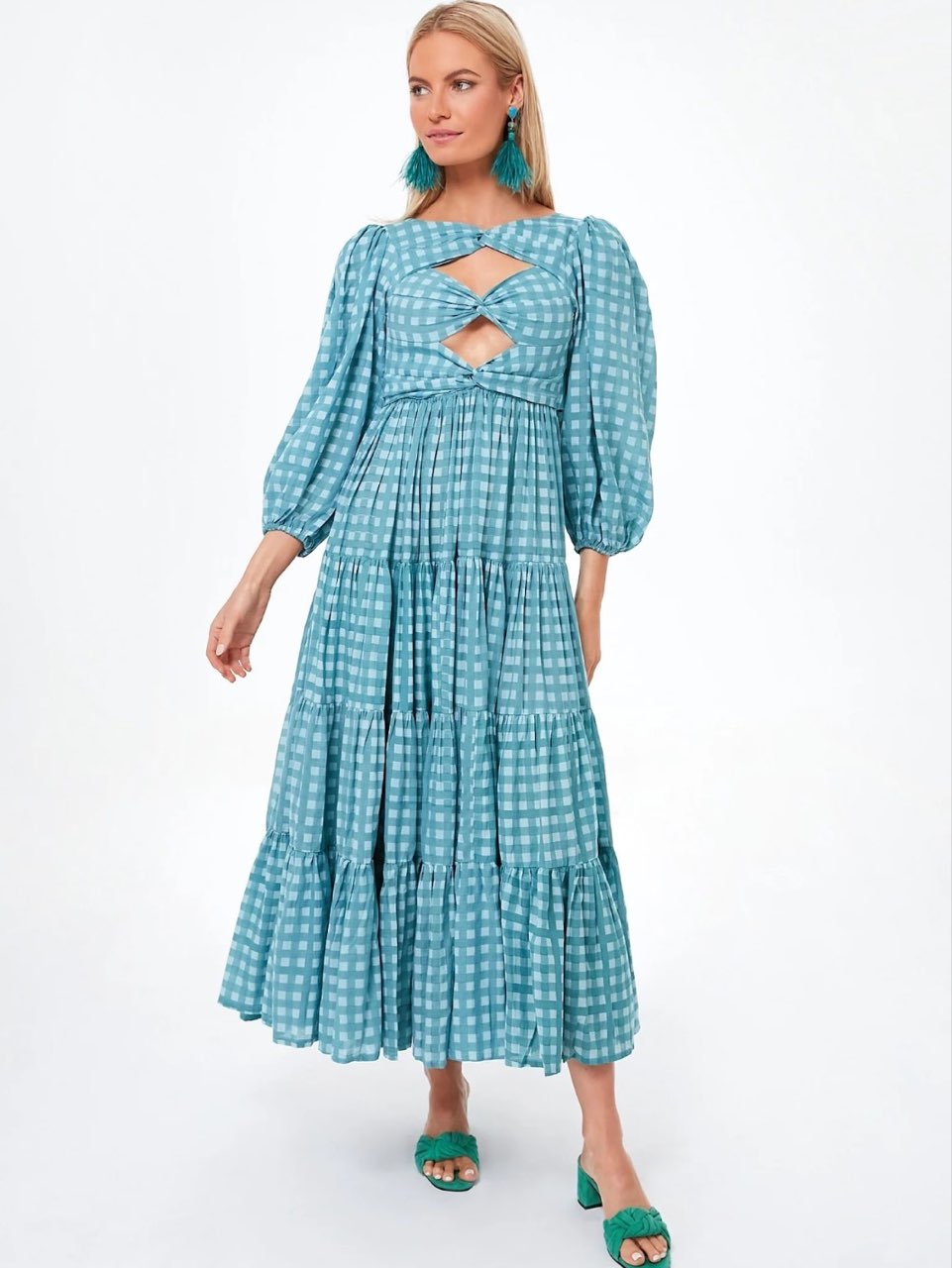 Blue Gingham Cutout Maxi Dress