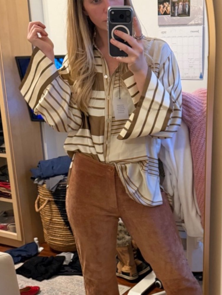 Striped Satin Button-Up Shirt