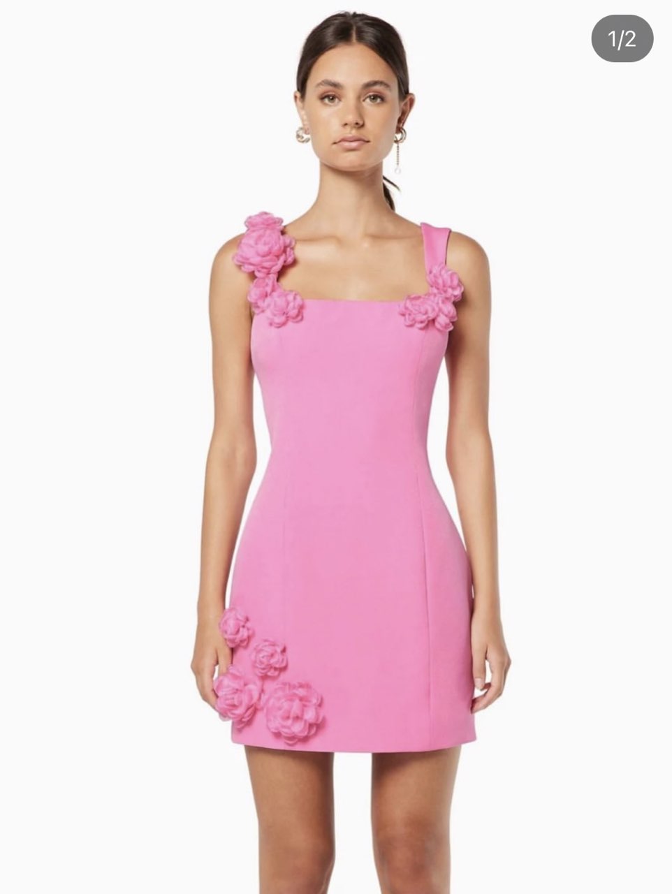 Hot Pink Floral Applique Mini Dress