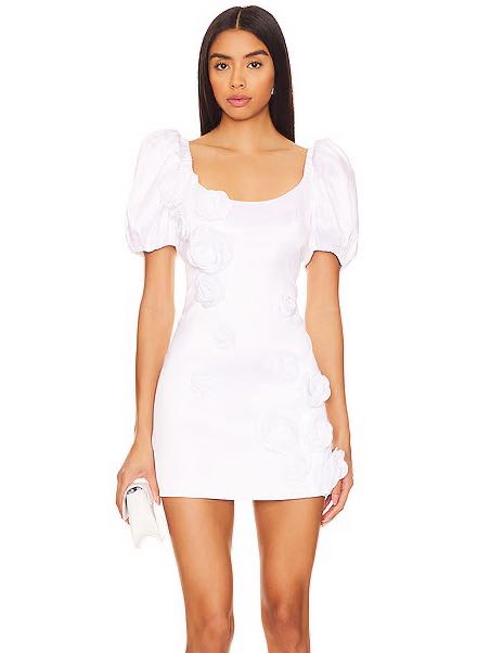 White Puff Sleeve Rosette Mini Dress