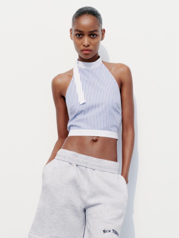 Striped Dress Shirt Halter Top