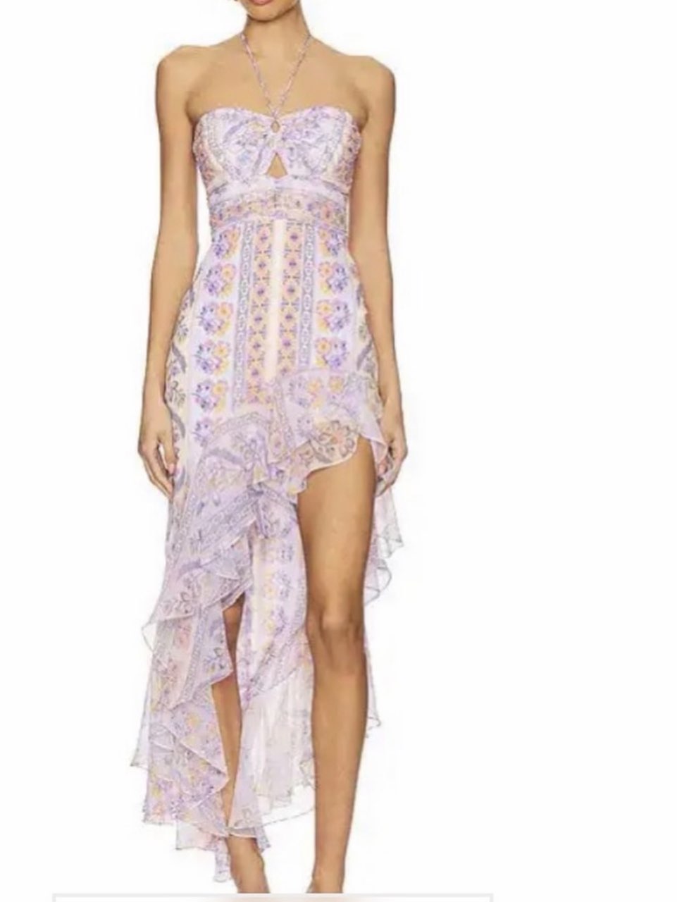 Lavender Floral High-Low Ruffle Dress
