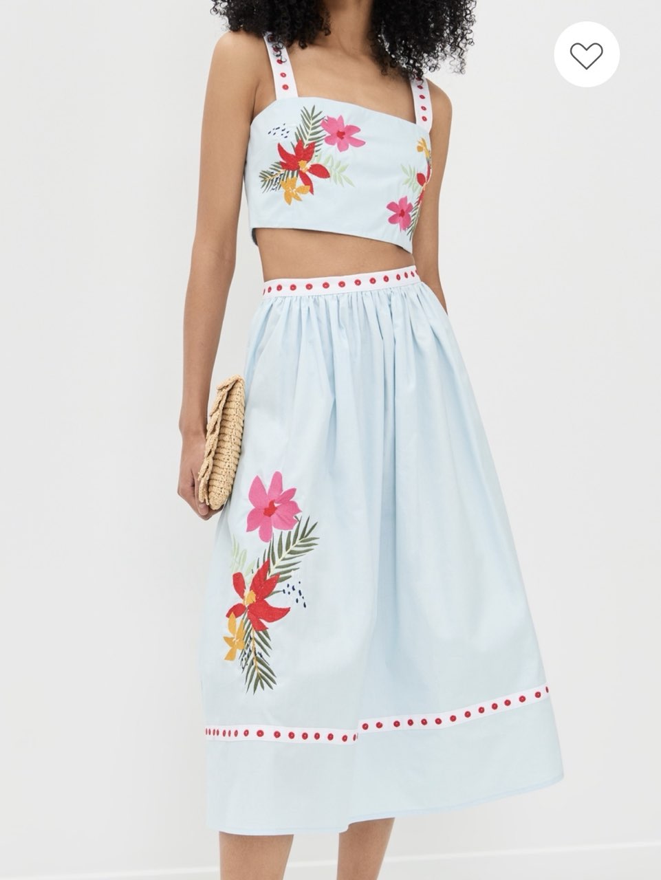 Floral Embroidered Crop Top and Midi Skirt Set