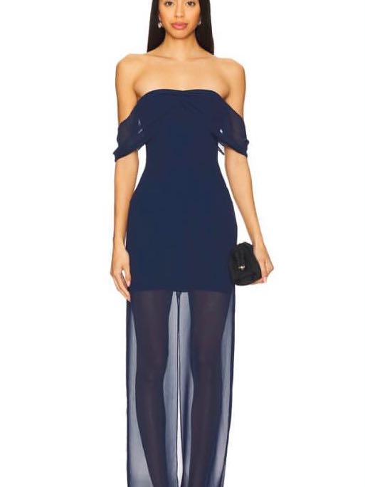 Amanda Uprichard Navy Maxi Mesh Dress
