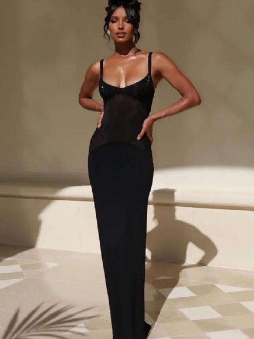 Black Sheer Panel Maxi Dress