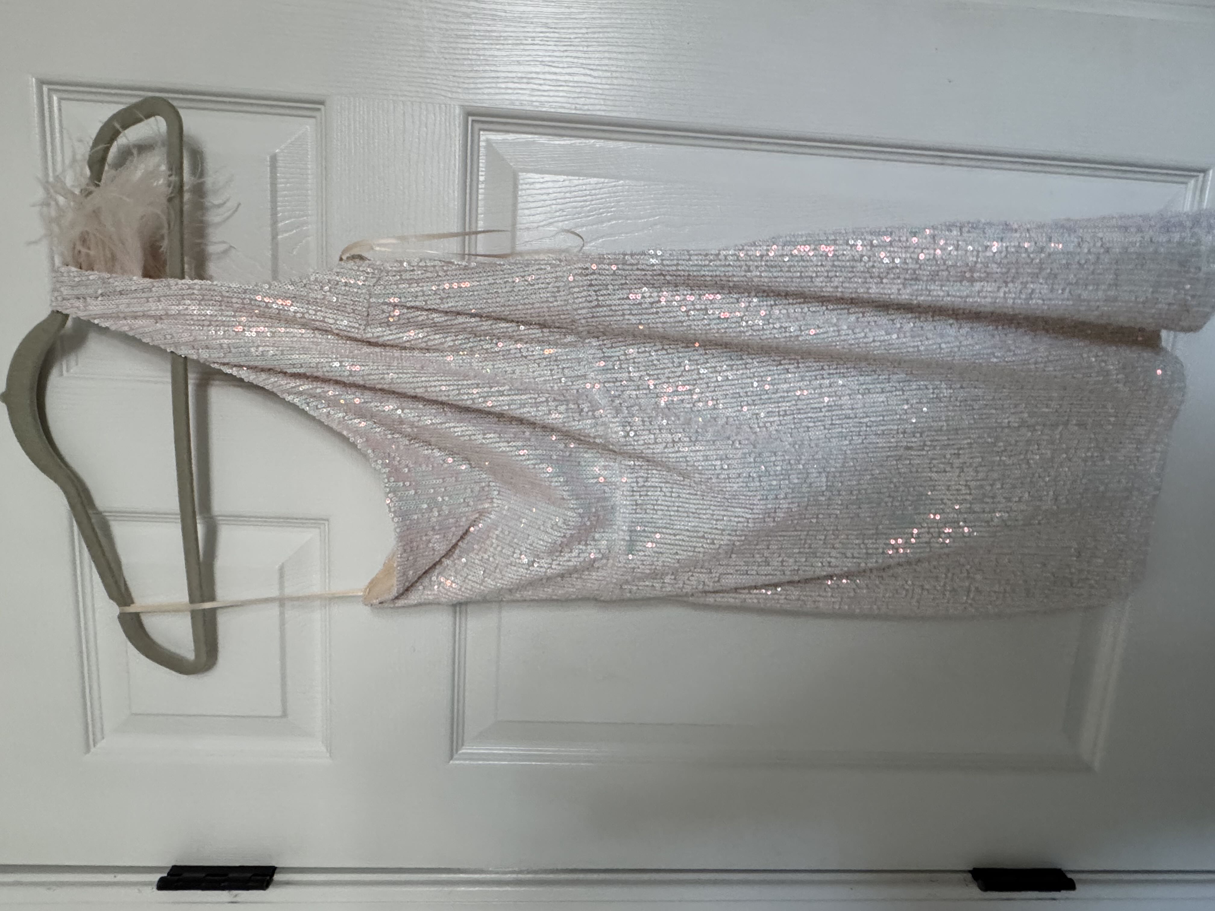 White sequin feather shoulder dress