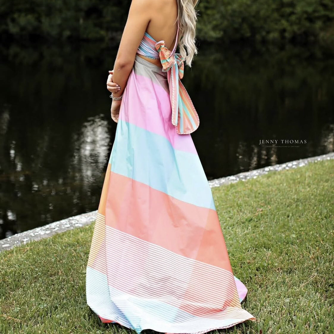 Multicolor Striped Cutout Maxi Dress