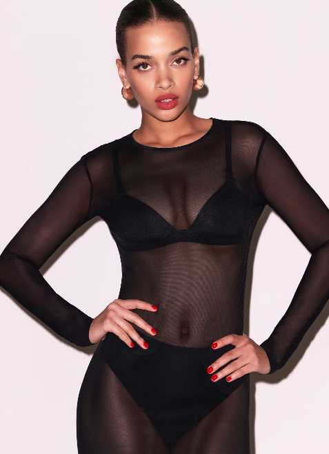 Black Sheer Mesh Midi Dress