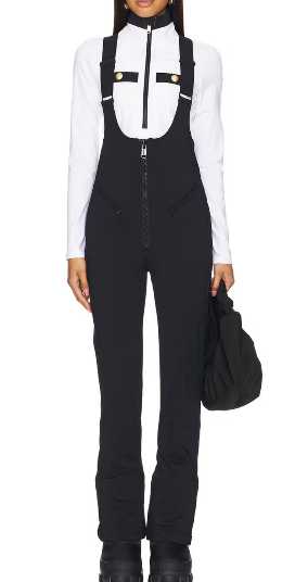 Black Ski Bib Overalls with Gold Hardware